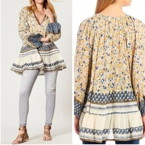 Free People Gardenia Oversized Tunic Ivory Floral Women's Medium 100% Cotton